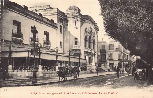 Tunesien Tunis Le Grand Theatre l'Avenue Jules Fährtheater Kutsche Postkarte