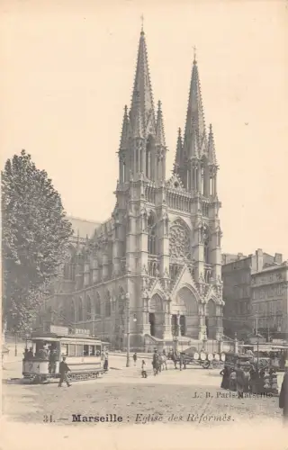 Frankreich Marseille Eglise de Reformes Straßenbahn Kirche Byrrhe Schild Werbung Vintage Postkarte