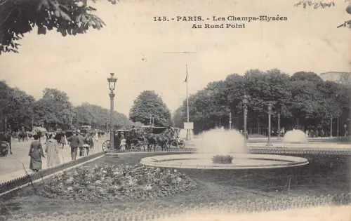 Frankreich Paris Les Champ Elysees Rond Point Brunnen Vintage Postkarte