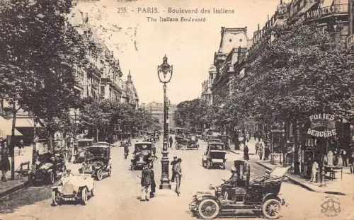 Frankreich Paris Italiener Boulevard Autos Folies Bergere Vintage Postkarte
