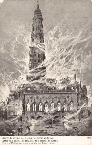 Frankreich Kunst nach dem Verbrechen von Reims Verbrechen von Arras Kathedrale im Brand Postkarte
