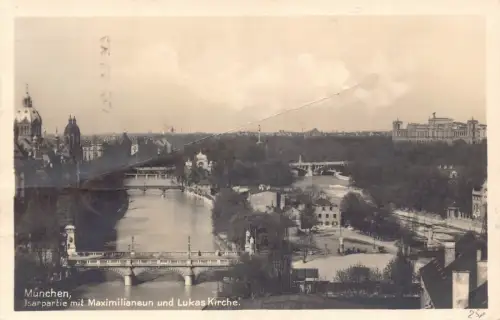 Deutschland 1928 München Isarpartie Maximilianeum Lukas Kirche Postkarte