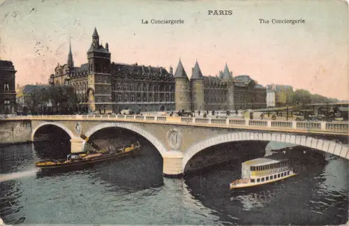 Frankreich Paris 1920 Die Conciergerie Dampfschiffe Brücke Vintage Postkarte