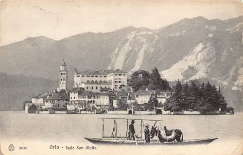 Italien 1908 Orta Isola San Giulio Boot Esel Vintage Postkarte