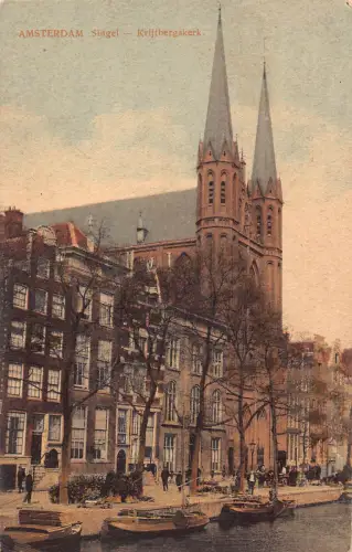 Niederlande Amsterdam Singel Krijtbergskerk Kirche Boot Vintage Postkarte