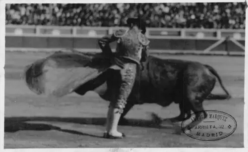 Spanien Matador Kampfstier im Ring Madrid RPPC Vintage Postkarte