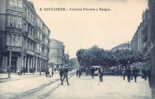 Spanien Santander Avenida Primera y Burgos Vintage Postkarte