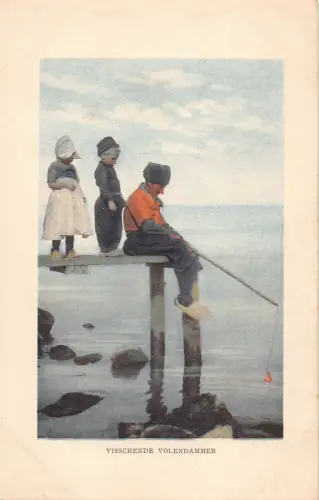 Niederlande Visschende Volendammer Kinder Angeln Holzschuhe Mann Postkarte