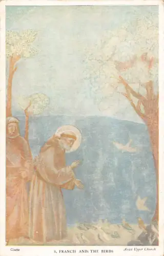 Religiöse Kunst Heiliger Franzisk und die Vögel Vintage Postkarte