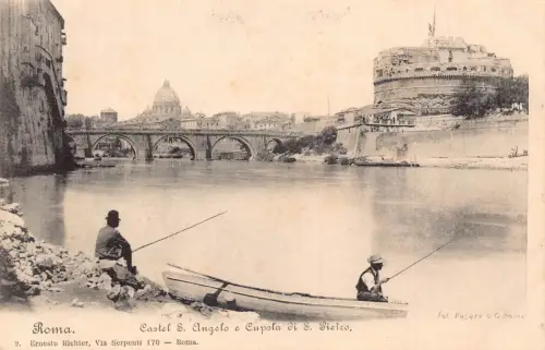 Italien Roma Rom Castel S Angelo e Cupola S Pietro Fischer Boot Postkarte