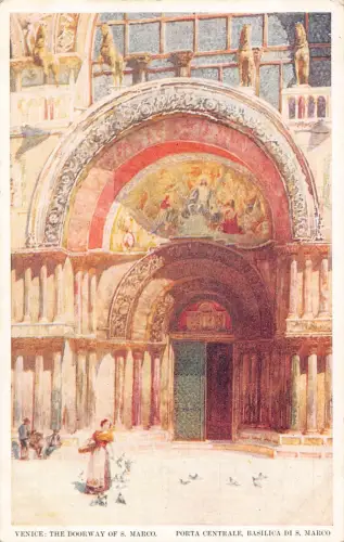 Italien Venedig Venezia Das Tor von S Marco Frau Tauben Vintage Postkarte