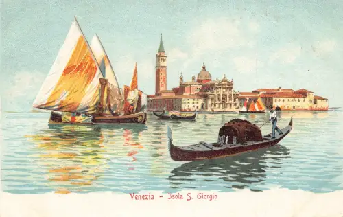 Italien Venedig Venezia Isola S Giorgio Segelboote Fischer Vintage Postkarte