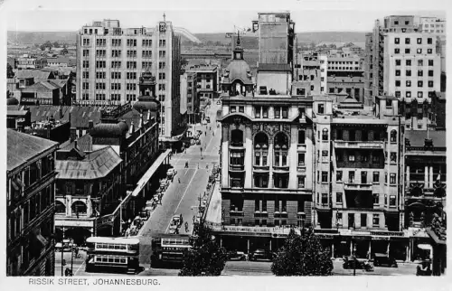 Südafrika Johannesburg Rissik Street Doppeldecker Straßenbahn Vintage Postkarte