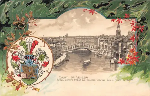 Italien Venedig Saluti da Venezia Ponte Rialto Wappen geprägte Postkarte