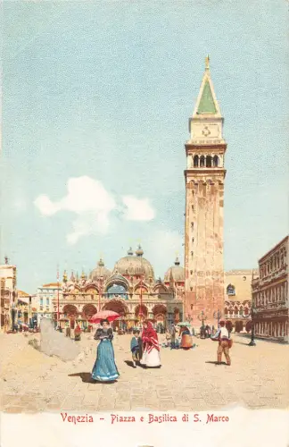Italien Piazza e Basilica Markusplatz Kirche Venedig Venezia Vintage Postkarte