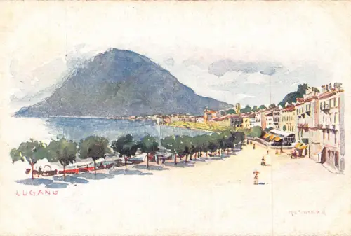Schweiz Lugano Promenade Ansicht Vintage Postkarte