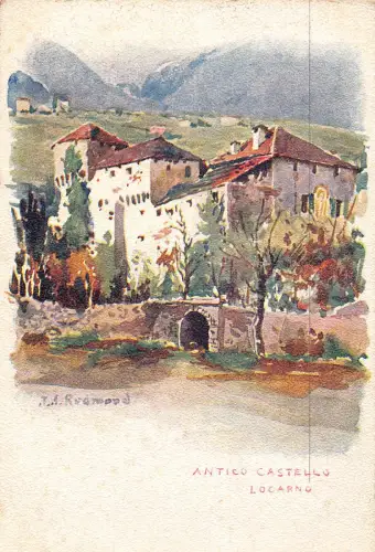 Schweiz Antico Castello Locarno Schloss Kunst von Redmond Chromo Litho Postkarte