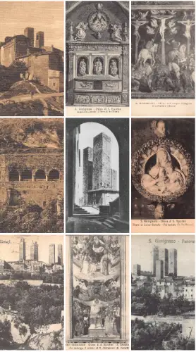Italien San Gimignano Kirche Kunst Fresko Turm etc Lot 9 Postkarten C342