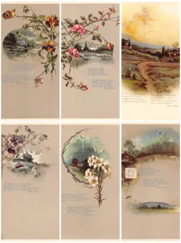 Mond und Sonne Mondlicht Rosen Blumen Natur Lot 6 Postkarten C348