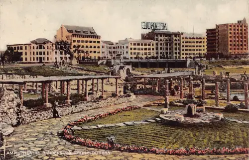 Südafrika Durban Amphitheater Gärten und Hotels Vintage Postkarte