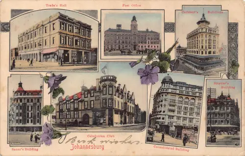 Südafrika 1907 Johannesburg Mehransicht Blumen Post Handelshalle Postkarte