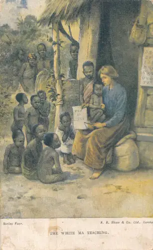Kongo Die weiße Ma Lehrende Einheimische Jungen Lernschule Vintage Postkarte
