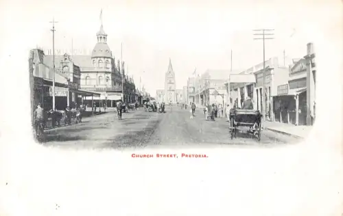 Südafrika Pretoria Kirche Straßenkutsche Hamiltons Geschäfte Vintage Postkarte