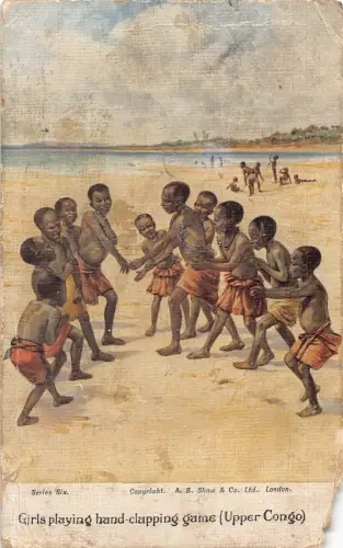 Kunst afrikanische Ureinwohner Kinder Mädchen spielen Hand Klatschspiel Oberkongo Postkarte
