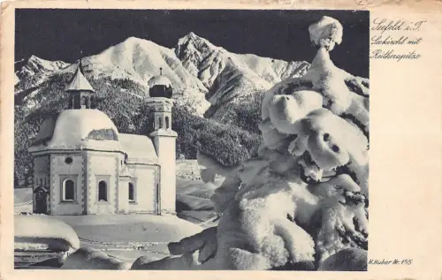 Deutschland Seefeld i T Seekirche mit Reitherspitze Schnee Vintage Postkarte