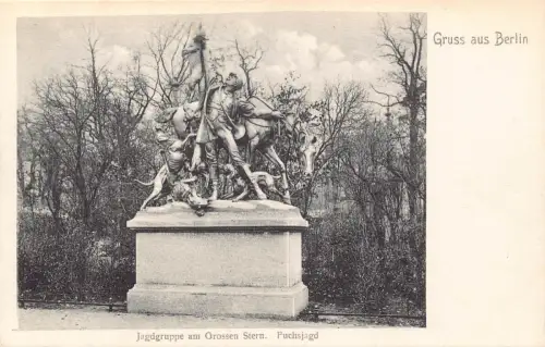 Deutschland Gruss aus Berlin Jagdgruppe am Grossen Stern Fuchsjagd Statue AK