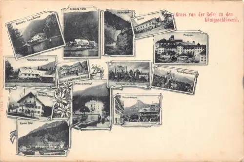Deutschland Gruss von Reise Königsschlössern Füssen Edelweiß Linderhof AK