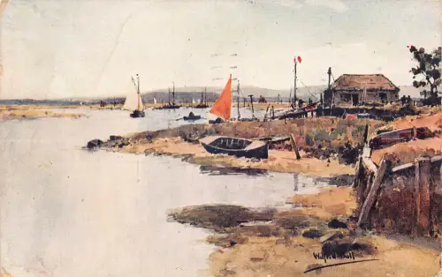 England 1924 The River Lymington Kunstboote Vintage Postkarte