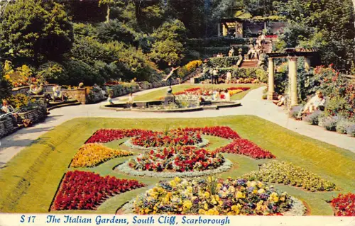 England Scarborough Italienische Gärten Südklippe Blumen Vintage Postkarte