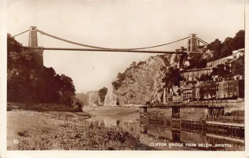 England Clifton Bridge von unten Bristol RPPC Vintage Postkarte