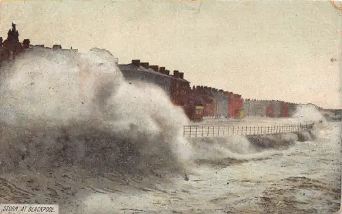 England 1908 Sturm auf See Welle Blackpool Vintage Postkarte