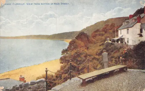 England Clovelly Blick vom Boden der High Street Vintage Postkarte