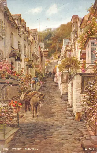 England High Street Clovelly Donkey Vintage Postkarte