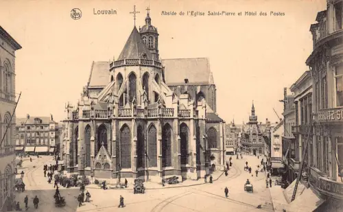 Belgien St. Pierre Kirche und Post Vintage Postkarte