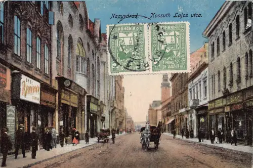 L514 Rumänien Oradea Nagyvarad Kossuth Straße Judaica Geschäfte Vintage Postkarte