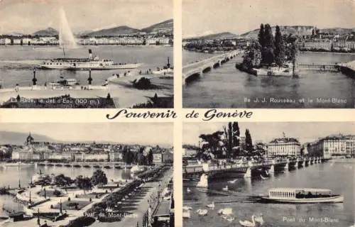 Schweiz Souvenir de Geneve Pont du Mont Blanc Schwäne Dampfschiff Postkarte