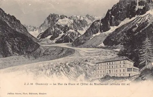 Schweiz Chamonix Mer de Glace Hotel Montanvert Vintage Postkarte