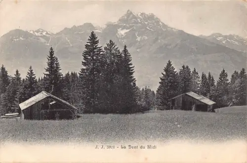 Schweiz La Dent du Midi Berghütten Vintage Postkarte