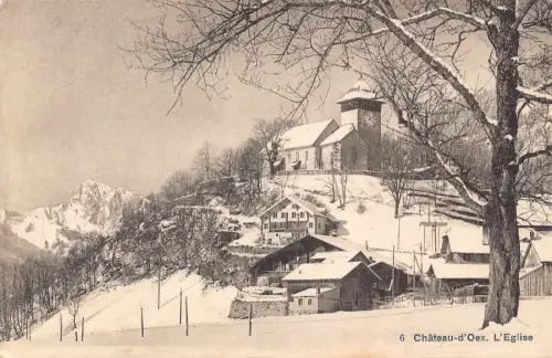 Schweiz Chateau d'Oex L'Eglise Kirche Vintage Postkarte
