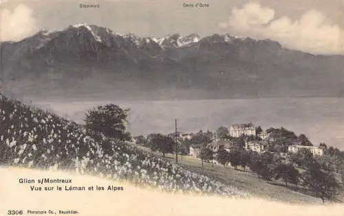 Schweiz Gilon s Montreux Leman et Alpes Vintage Postkarte