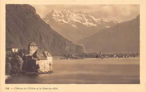 Schweiz Chateau de Chilon et Dent du Midi Vintage Postkarte