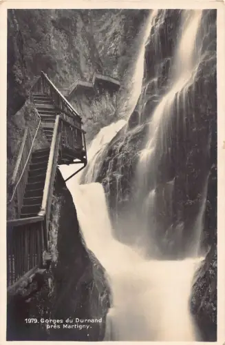 Schweiz Gorges du Durnand Pres Martigny Wasserfall Vintage Postkarte