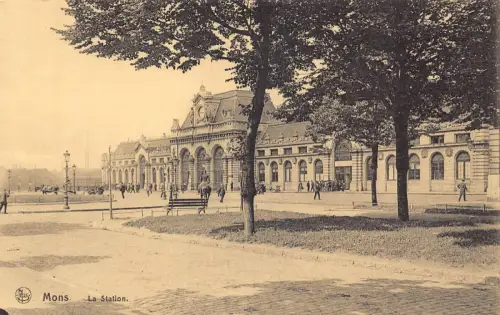 Belgien Mons Bahnhof Vintage Postkarte