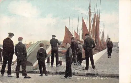 Belgien Ostende Der Hafen Matrosen Boote Vintage Postkarte