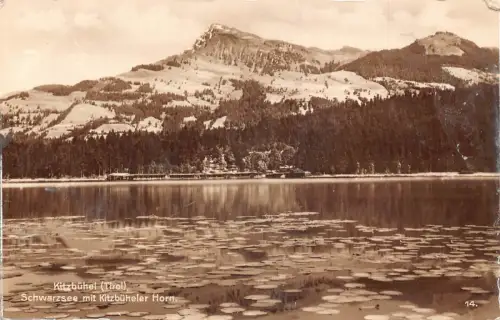 Österreich Kitzbühel Schwarzsee mit Kitzbüheler Horn Berg RPPC Postkarte