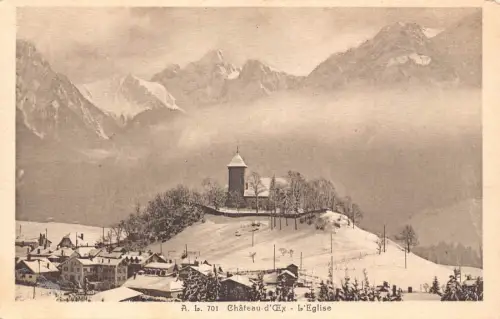 Schweiz Chateau d'Oex L'Eglise Kirche Vintage Postkarte